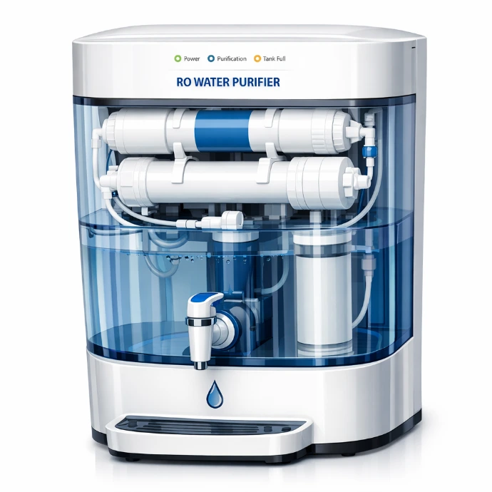 A blue water filter pitcher 